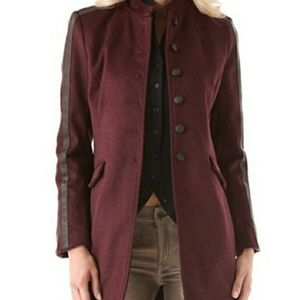 Rag & Bone maharaja coat burgundy wool and leather, size small